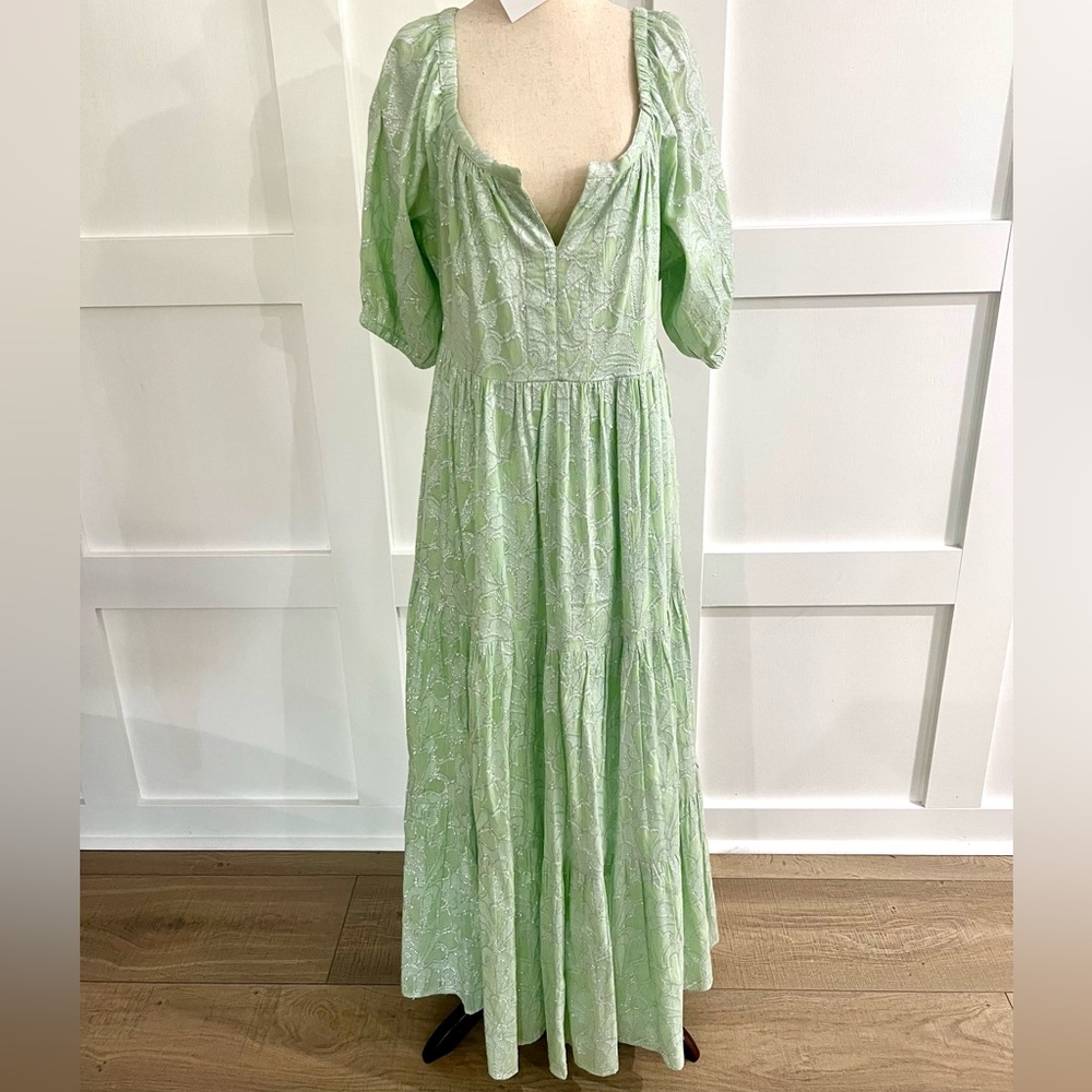 Roller Rabbit Clermont Zara Maxi Dress Mint Metallic XL NWT